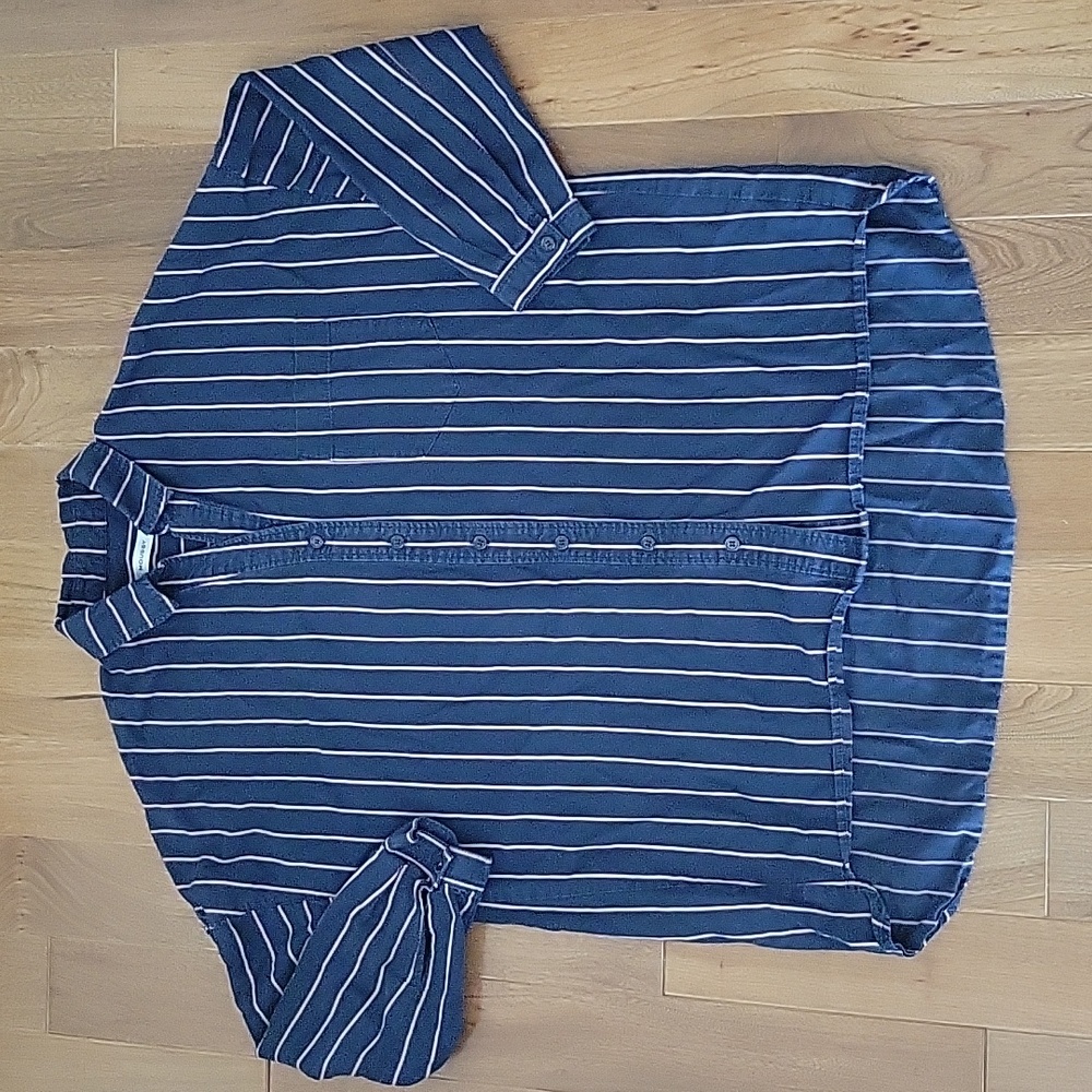 Moussy long sleeve button down over sized shirt tunic size 1 blue stripe